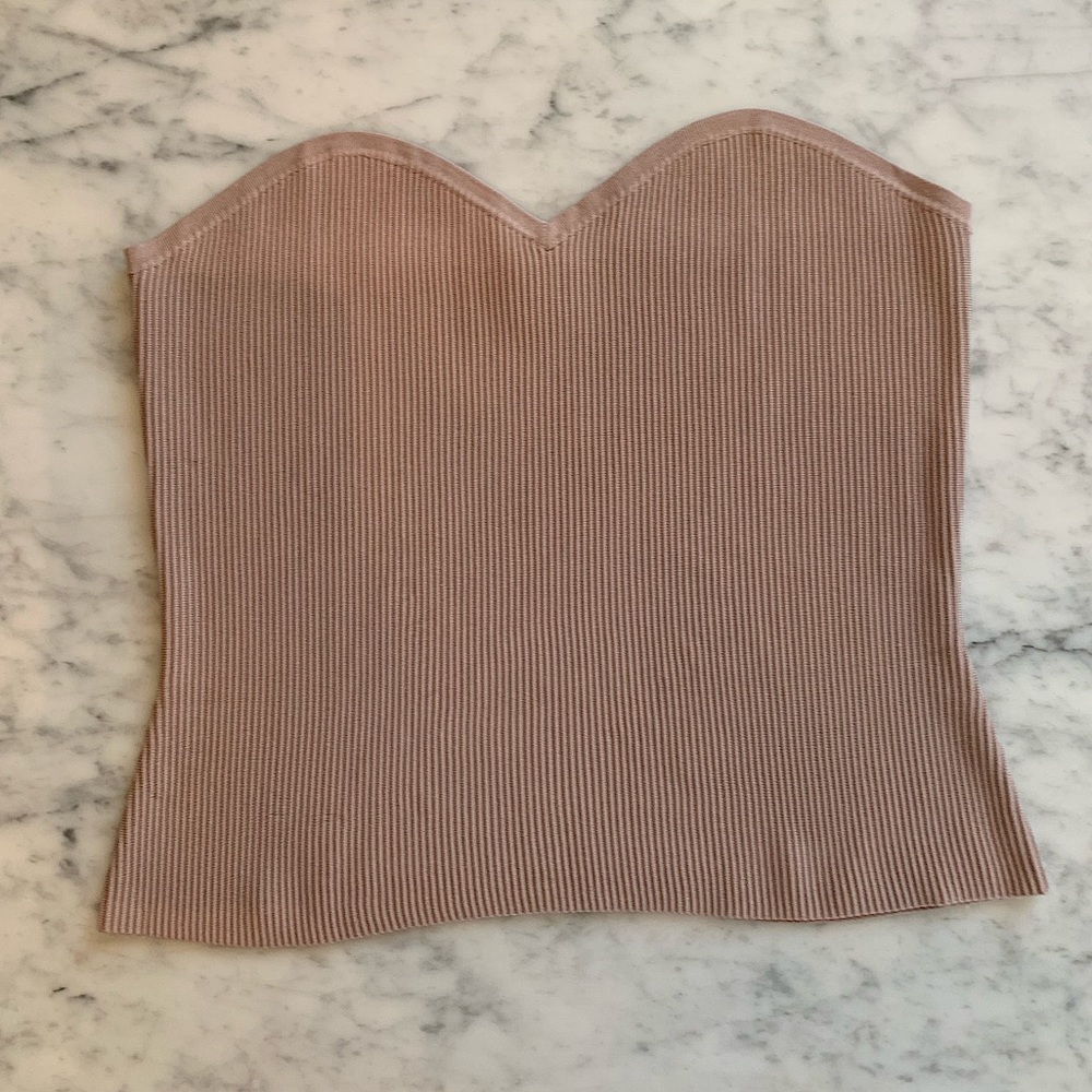 Nude ribbed strapless sweetheart neck knit top size XXL